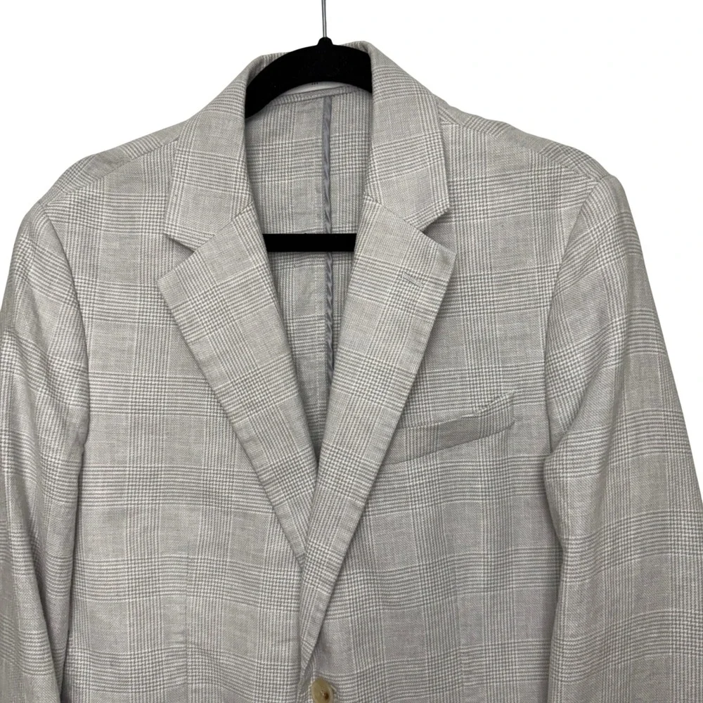 Banana Republic Mens 40L Grey Linen Cotton Glen Plaid Tailored Fit Blazer Jacket
